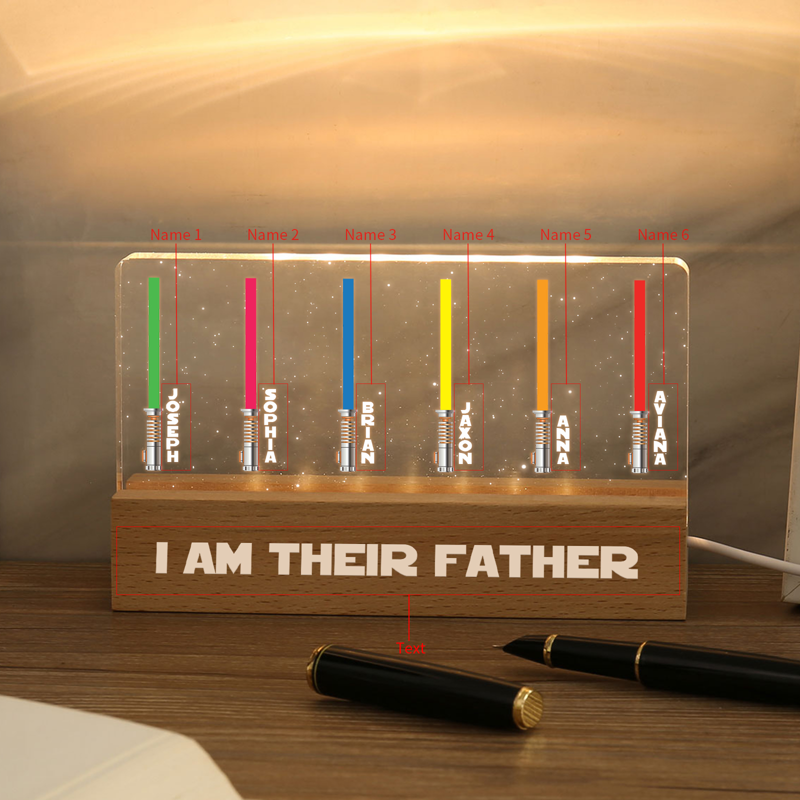Personalised Star Wars Logo Father's Day Gift - I'm Their Dad - Table Lamp with 6 Names