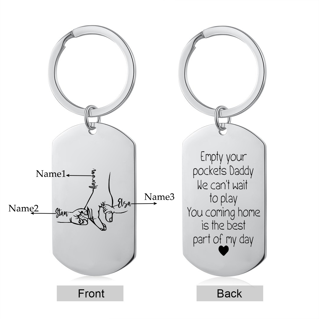 3 Names - Personalised Father Name Holding Keyring Customized Name Keyring Gift for Dad