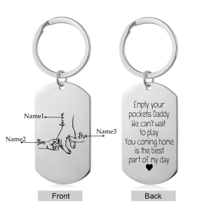 3 Names - Personalised Father Name Holding Keyring Customized Name Keyring Gift for Dad