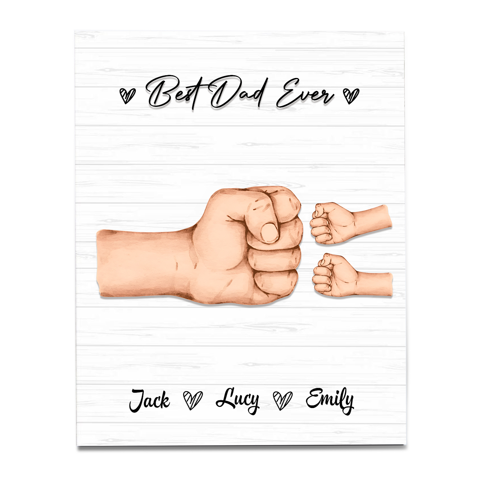 3 Names - Personalised Wooden Ornament Fist Bump Style Engraved Name and Text Ornament for Dad