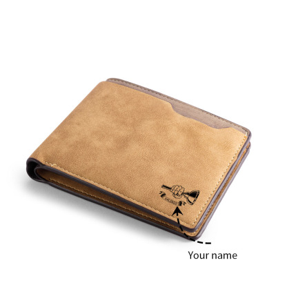Brown Personalised Leather Wallet Engraved Photo Short Wallet Folding Wallet For Dad