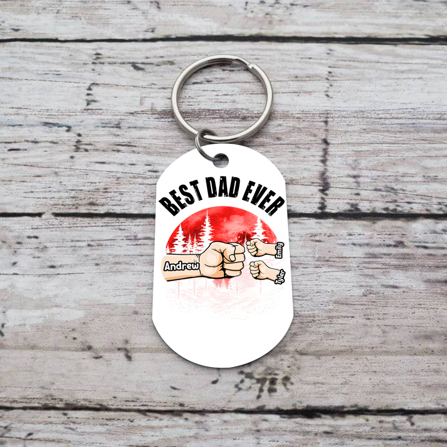 3 Names - Personalised Custom Fist Bump Keyring Mangrove Style Keyring Gift for Dad