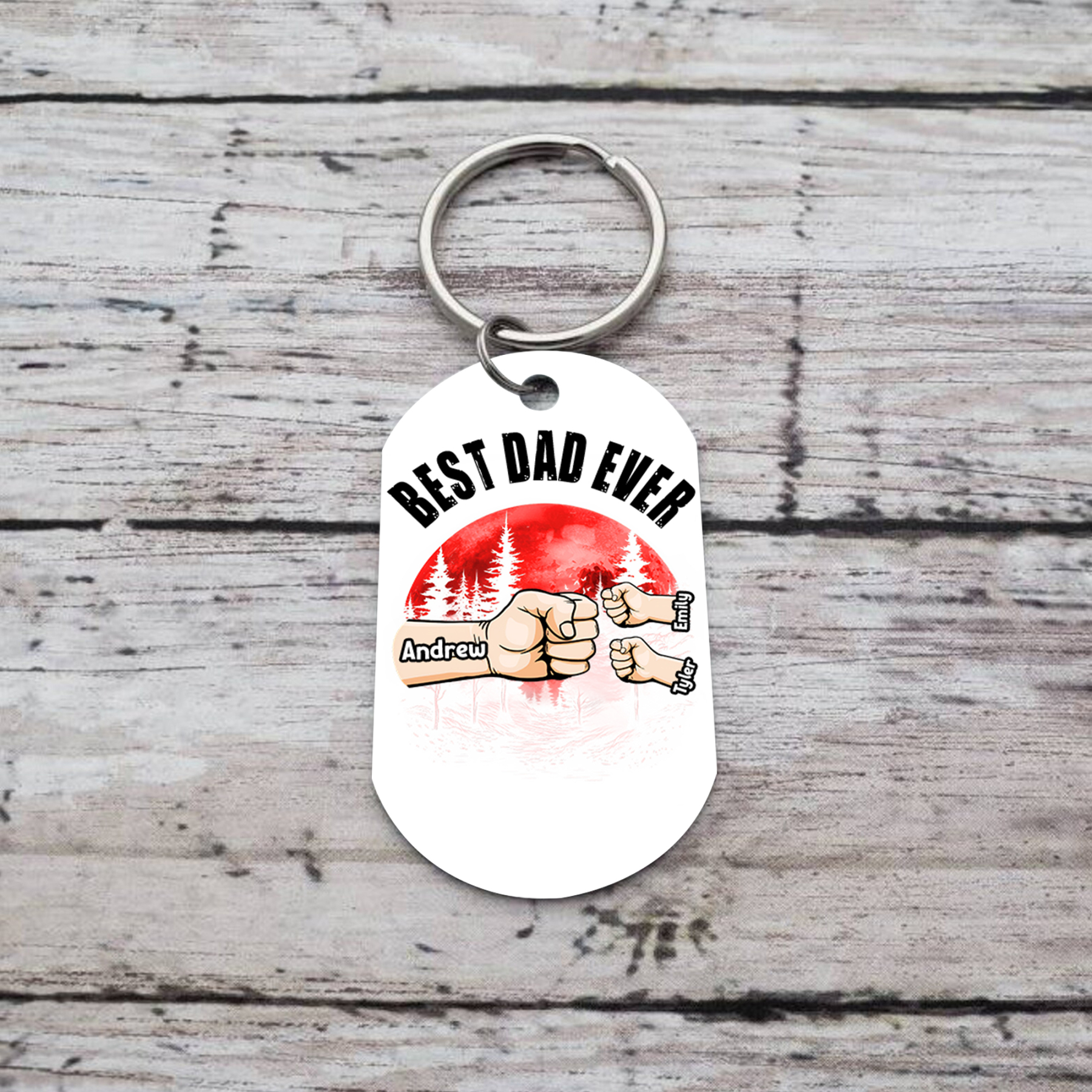 3 Names - Personalised Custom Fist Bump Keyring Mangrove Style Keyring Gift for Dad
