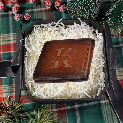 Personalised First  Layer Leather Men's Wallet - Custom Name and Letter Valentine's Day Gifts for Him | Jessemade