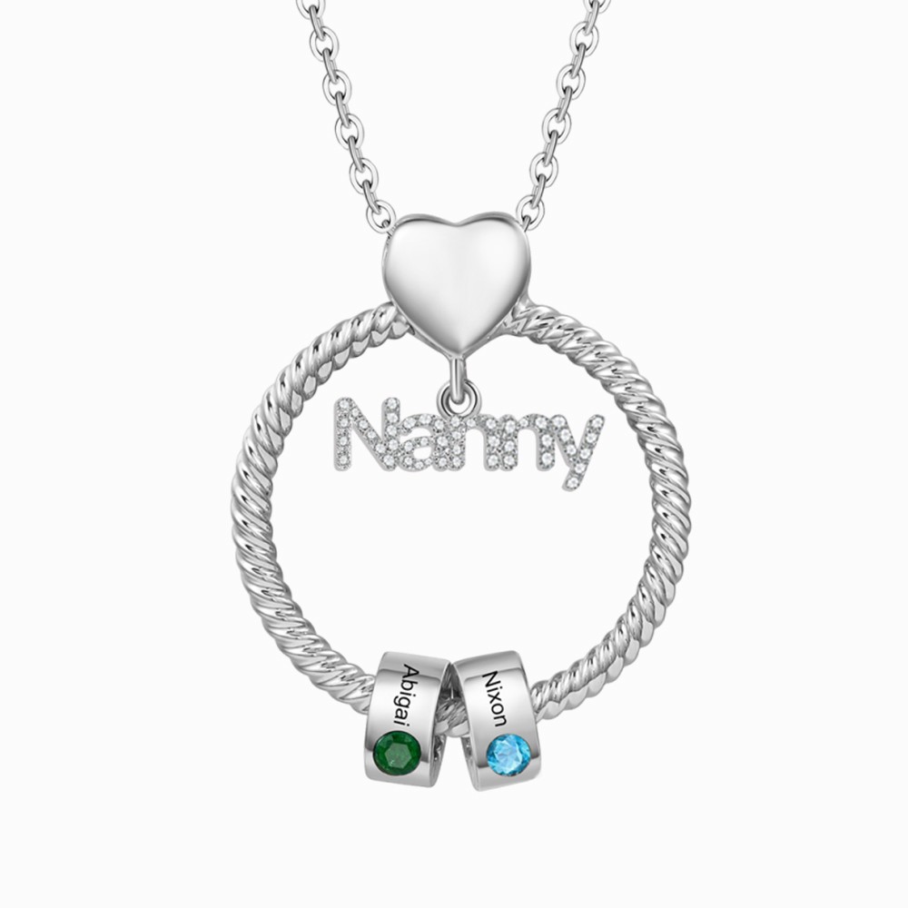 Personalised Circle Necklace With 1-8 Birthstones&Names Pendant Gift For Nanny Nan | Jessemade