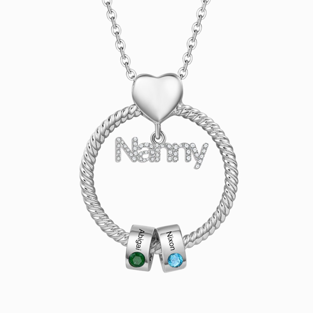 Personalised Circle Necklace With 1-8 Birthstones&Names Pendant Gift For Nanny Nan | Jessemade