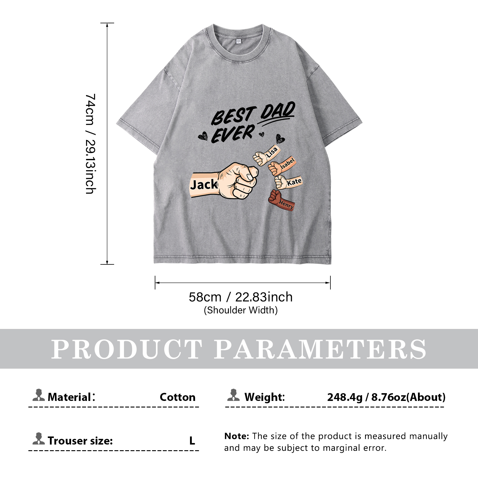 Best Dad Ever - Personalised 2–7 Names Family T-Shirt Custom Fist Bump Short Sleeve Father's Day Gifts For Dad