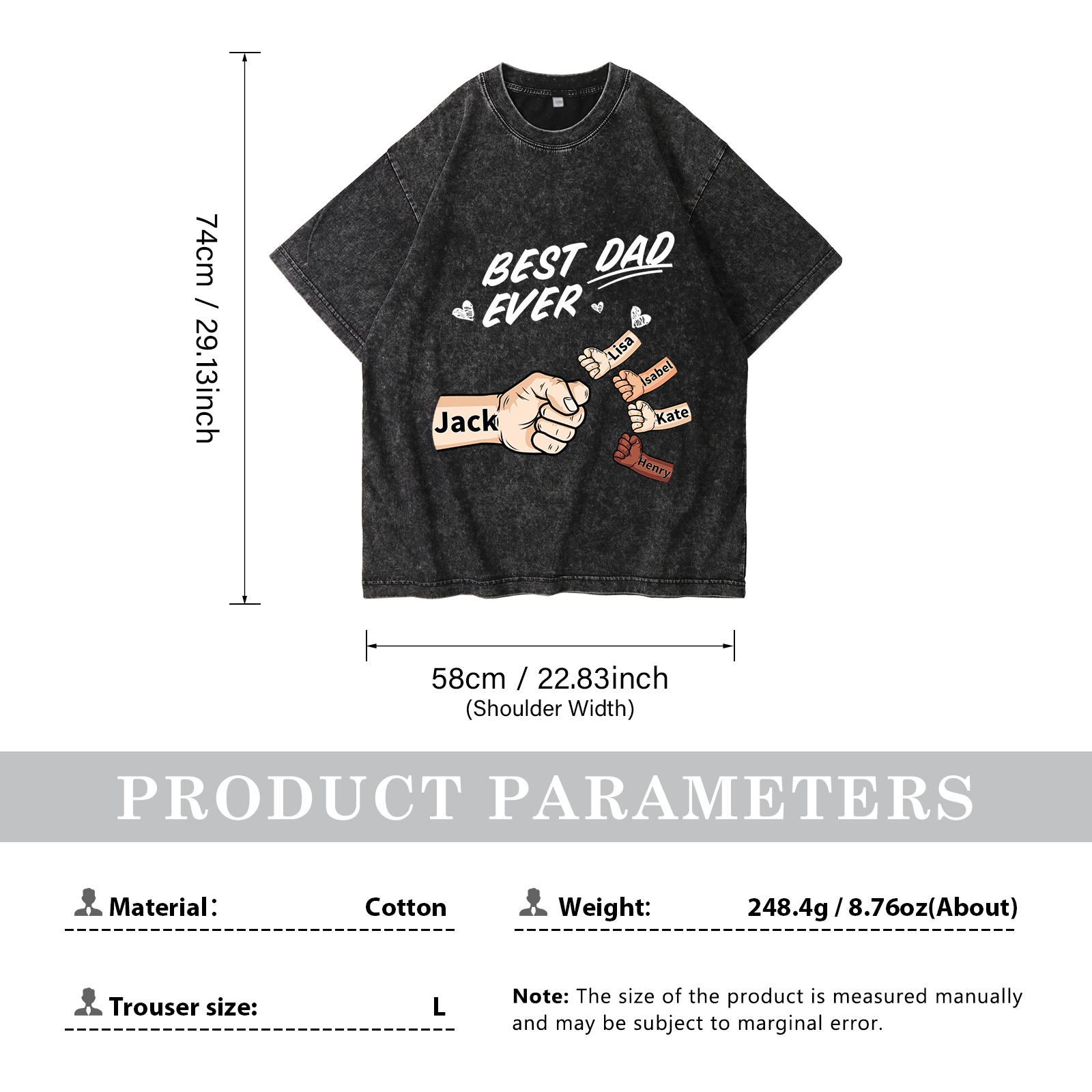 Best Dad Ever - Personalised 2–7 Names Family T-Shirt Custom Fist Bump Short Sleeve Father's Day Gifts For Dad