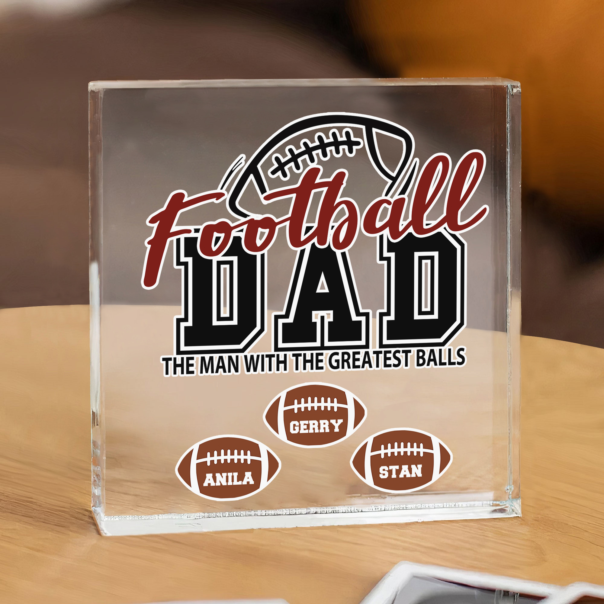 3 Names - Personalised Football Acrylic Keepsake Customized Name Acrylic Plaque Decoration Father's Day Gift for Dad