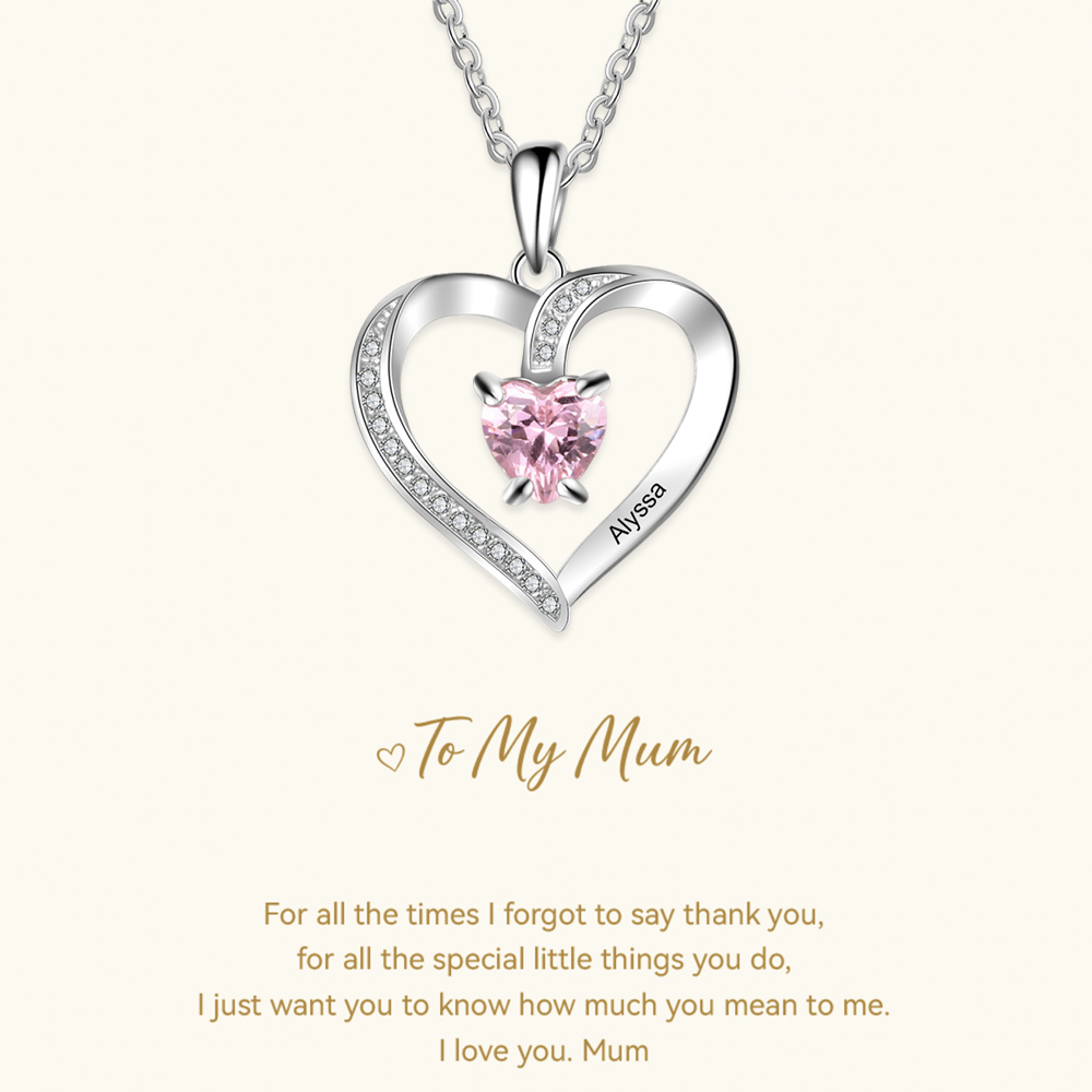 Personalised Name Heart Necklace with Birthstone Gift for Her