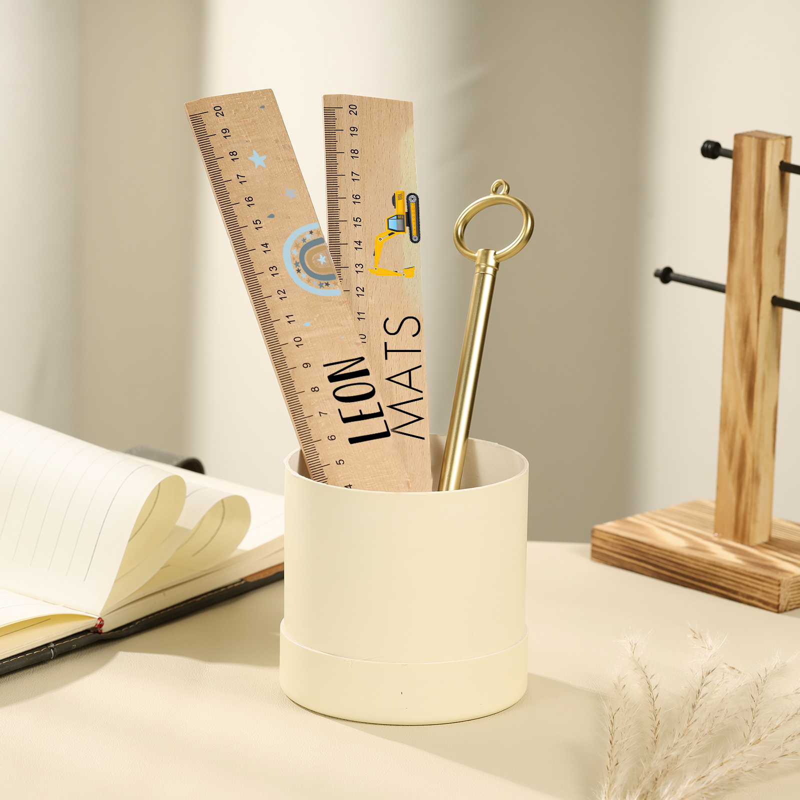 Cute Animal Personalised School Wooden Ruler With Engraved Children's Name - Back to School Suppler Gift for Kids