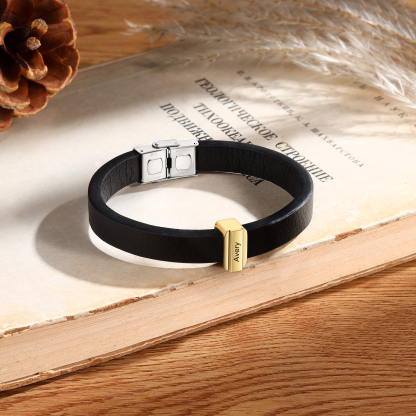1 Name Personalised Stainless Steel Leather Bracelet Engraved Name Men's Bracelet Gift for Dad