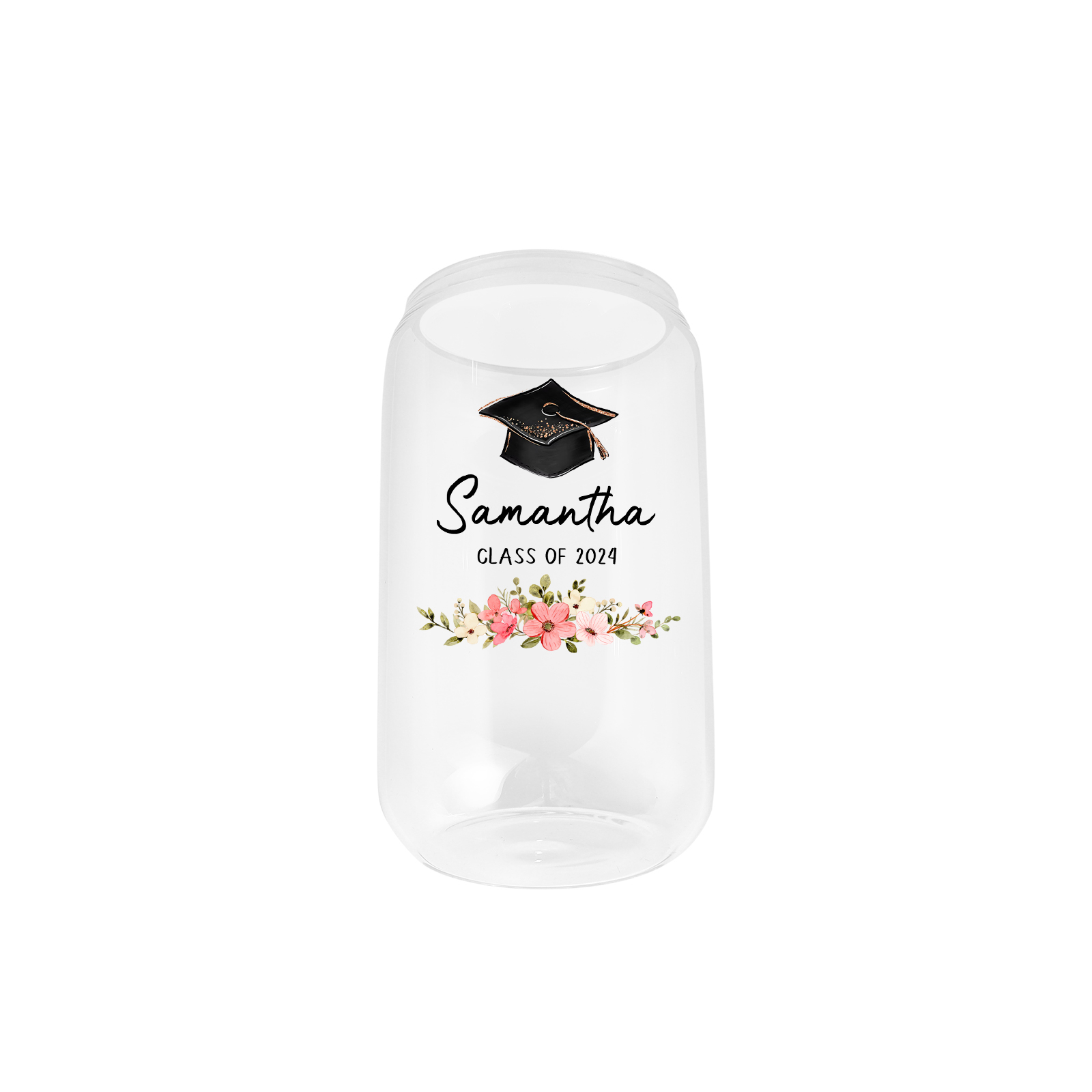 2024 Graduation Gift - Personalised Custom Name and Text Glass with Glass Straw
