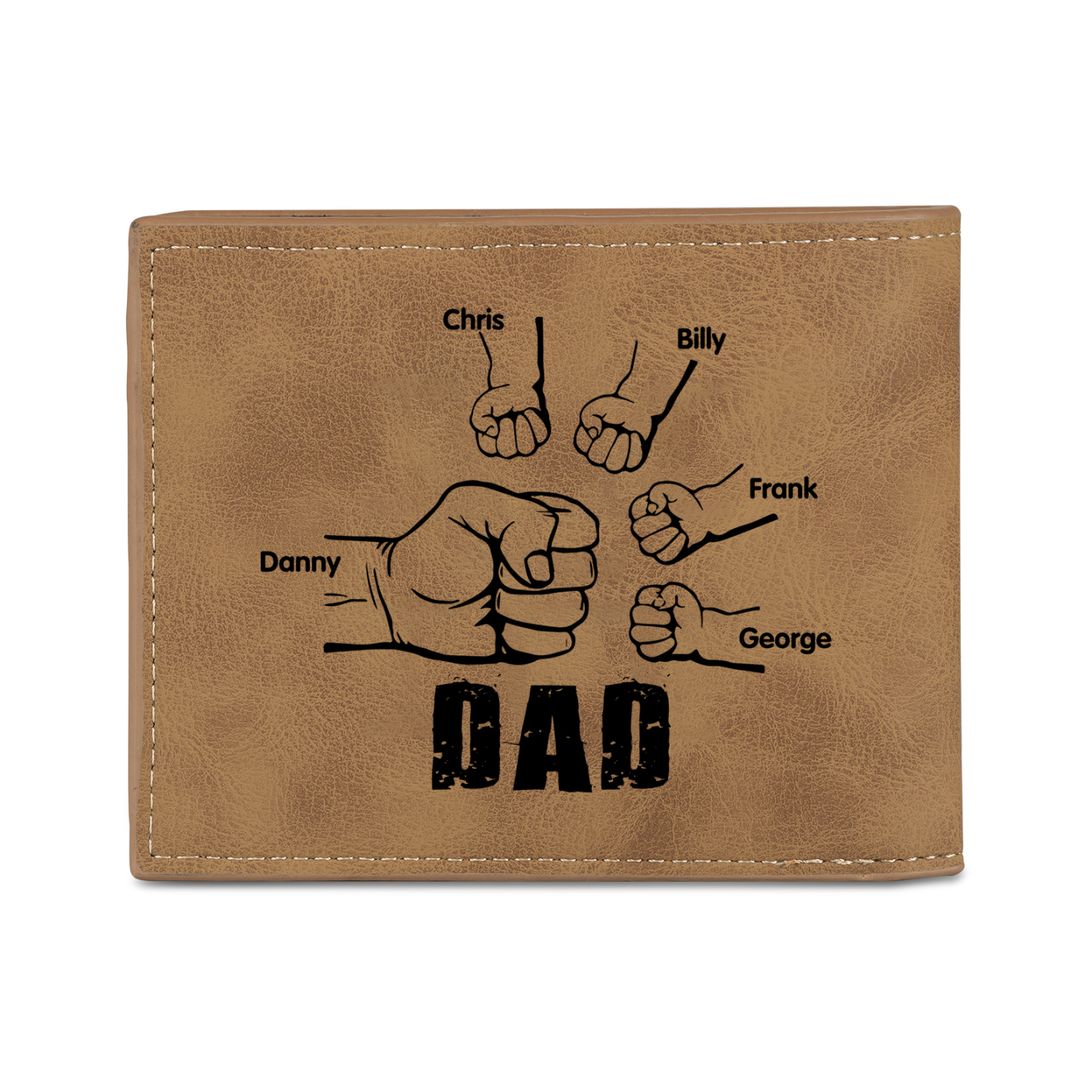 5 Names - Personalised Fist Bump Photo Custom Leather Men's  Wallet as a Father's Day Gift for Dad