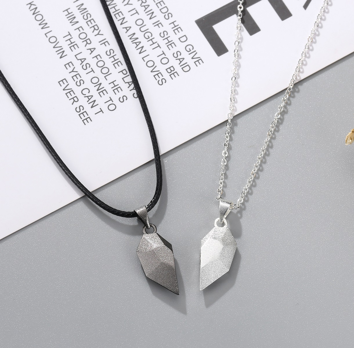 Magnetic Heart Couple Necklace Set - 2 Pendants Attract, Zinc Alloy, 60cm Chain & 45cm Leather Cord, Gift For Her