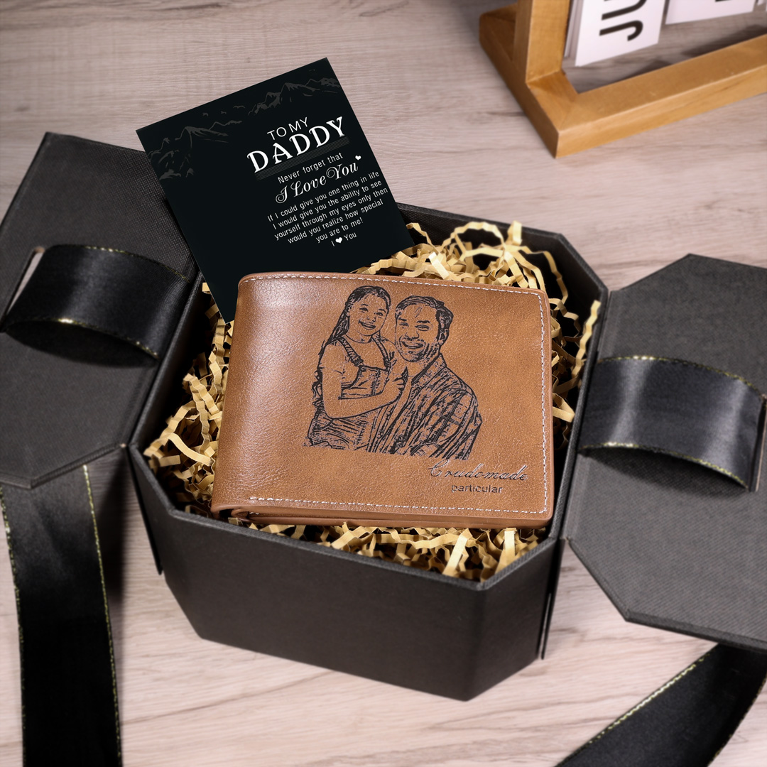 Personalised Leather Wallet Engraved Photo Short Wallet Gifts For Men