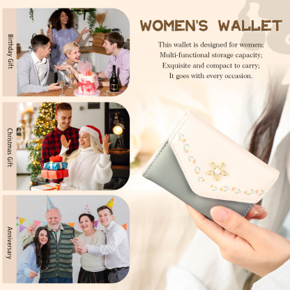 Custom Purse-Women's Personalised Photo PU Leather Flower Folding Wallet for Her
