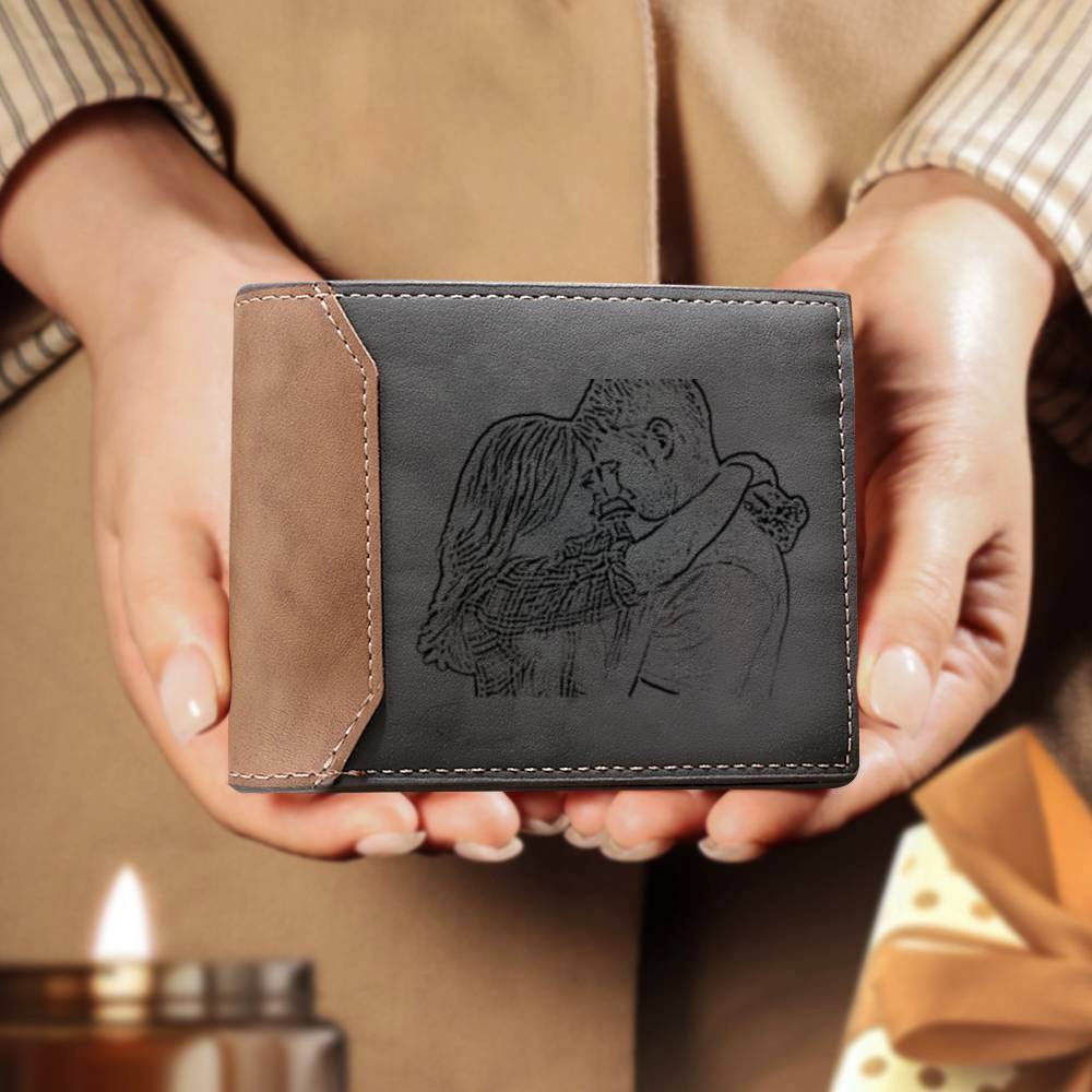 Personalised Leather Wallet Engraved Photo Short Wallet Christmas Gifts For Men