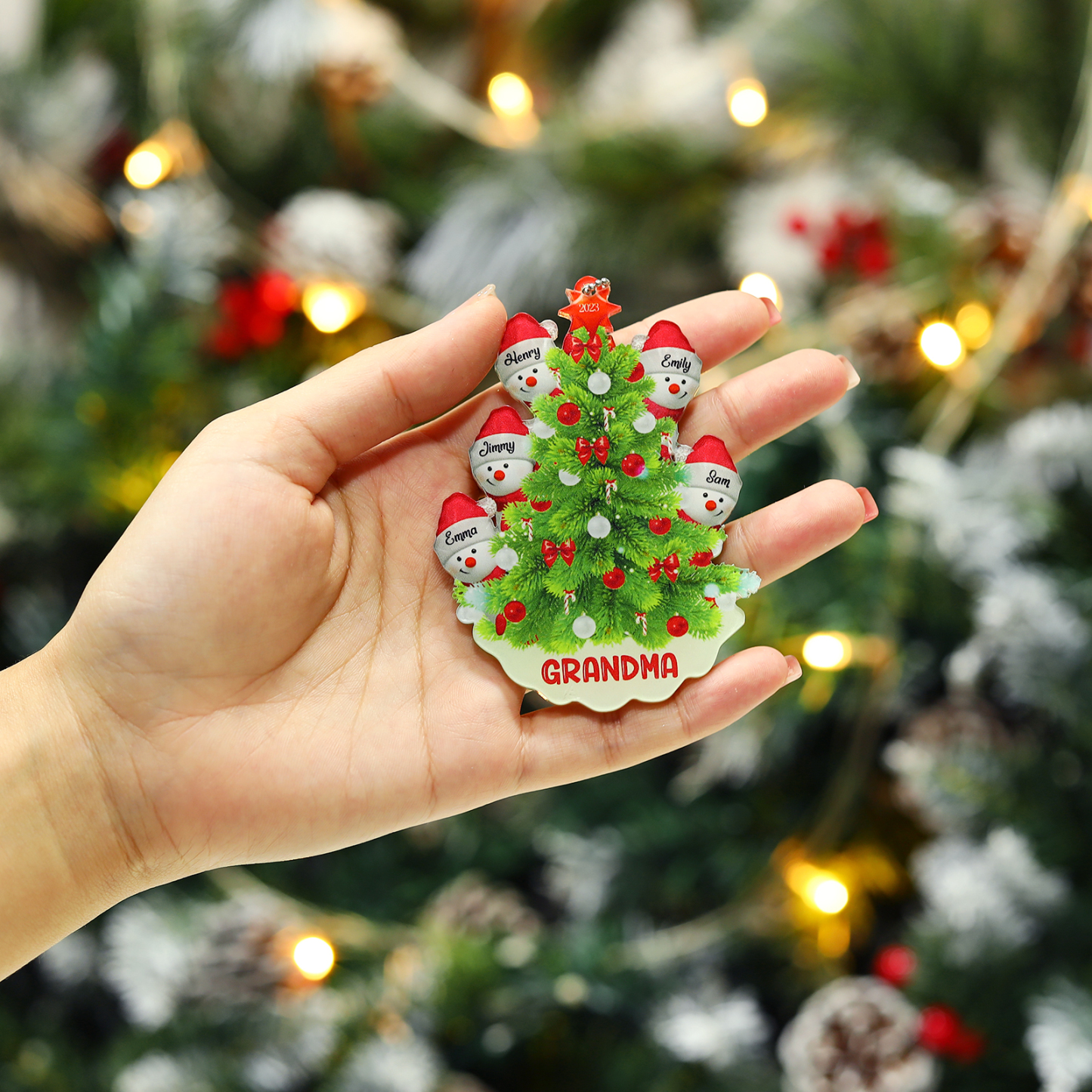 5 Names-Personalized Family Acrylic Christmas Xmas Tree Decoration Ornament-Custom 5 Names Text And Date Hanging Ornament Gifts For Family