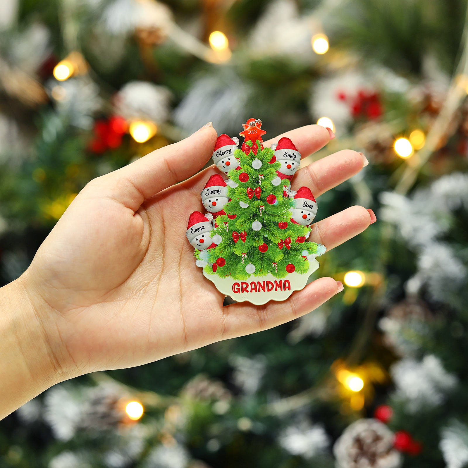 5 Names-Personalized Family Acrylic Christmas Xmas Tree Decoration Ornament-Custom 5 Names Text And Date Hanging Ornament Gifts For Family