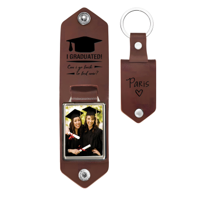 2024 Graduation Gifts - Personalised Name Flip Leather Keyring Customized Photo Keyring Gift for Her/Him