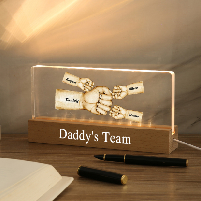 4 Names - Personalised Fist Bump Pattern Table Lamp Customized Text Father's Day Gift for Dad
