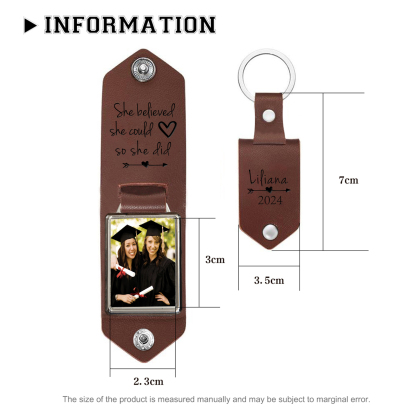 2024 Graduation Gifts - Personalised Name Flip Leather Keyring Customized Photo Keyring Gift for Her/Him