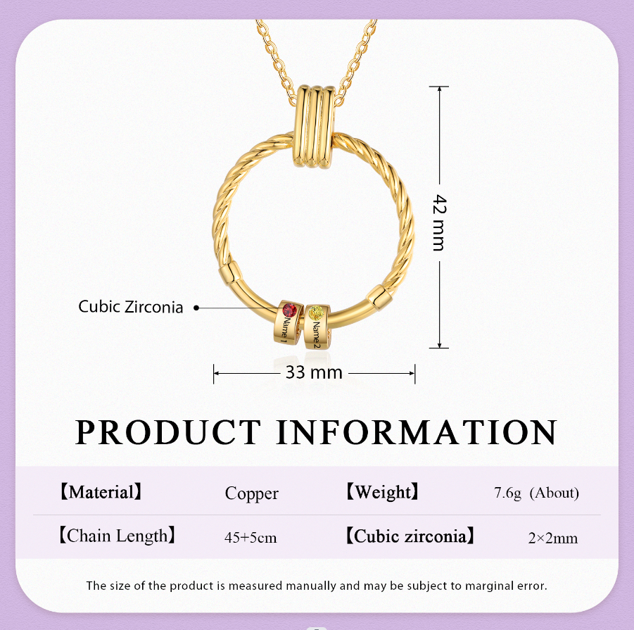 2 Names - Personalised Round Pendant Necklace Customized Name Gift for Her