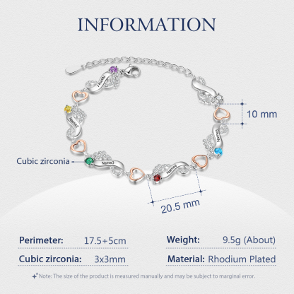 Personalised Baby Feet Bracelet Custom 5 Birthstones Set With Rose Gift Box Heart Bracelet Gifts For Women