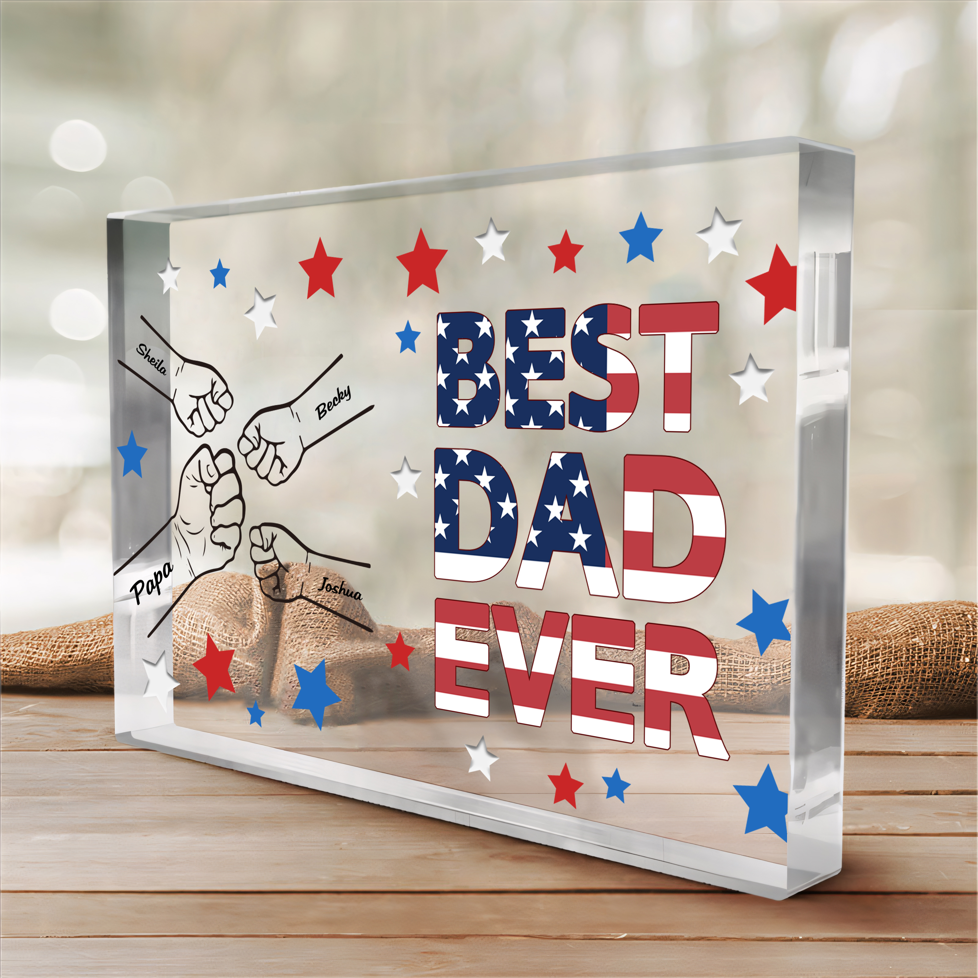 4 Names - Personalised Fist Family Acrylic Keepsake Customized Name Acrylic Home Decor Gift for Dad