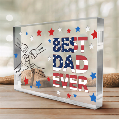 4 Names - Personalised Fist Family Acrylic Keepsake Customized Name Acrylic Home Decor Gift for Dad