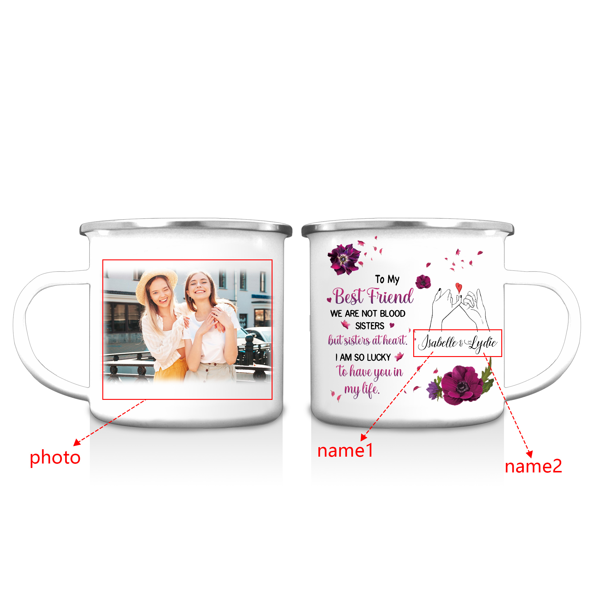 Personalised 2 Names And Photo Mug-Custom Set With Gift Box To My Best Friend Birthday Gift Ceramic Coffee Mug for Bestie