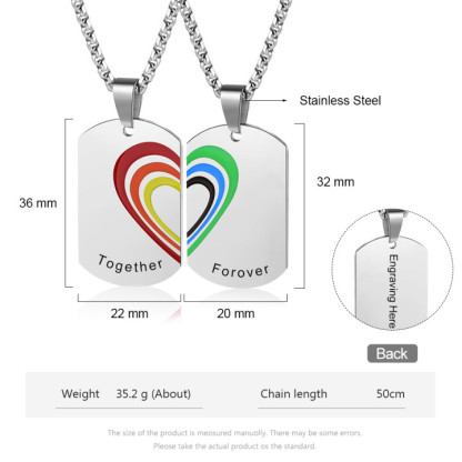 2 PCS Personalised Custom Name Rainbow Bar Heart Necklace Set LGBT Pride Gifts