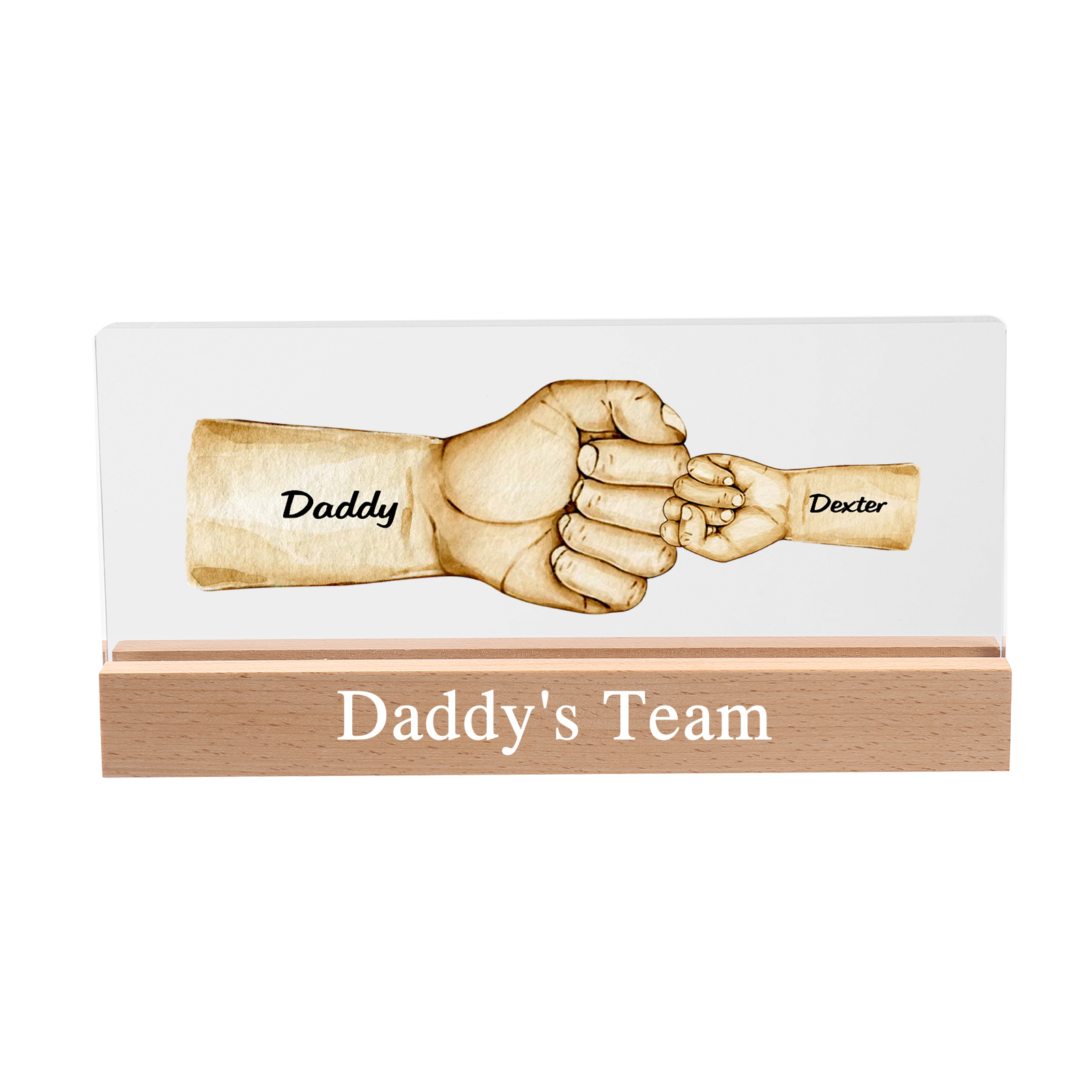 2 Names - Personalised Fist Bump Pattern Table Lamp Customized Text Father's Day Gift for Dad