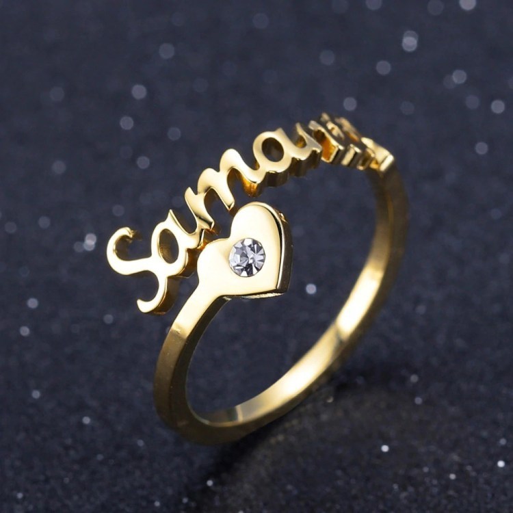 Personalised Heart Ring With Birthstone Custom 1 Name Ring Gifts For Her