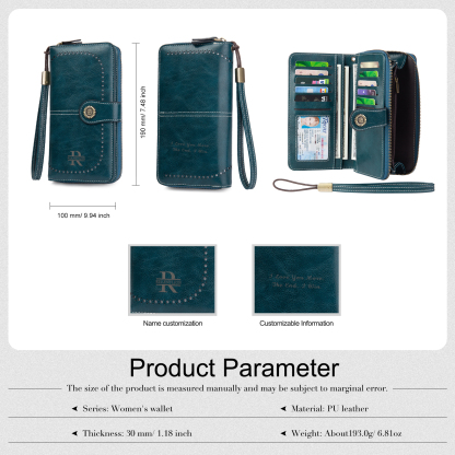 Custom Purse-4 Colors Unisex Purse Personalised Leather Wallet Engraving Names Zip Wallet Gifts for Men Women