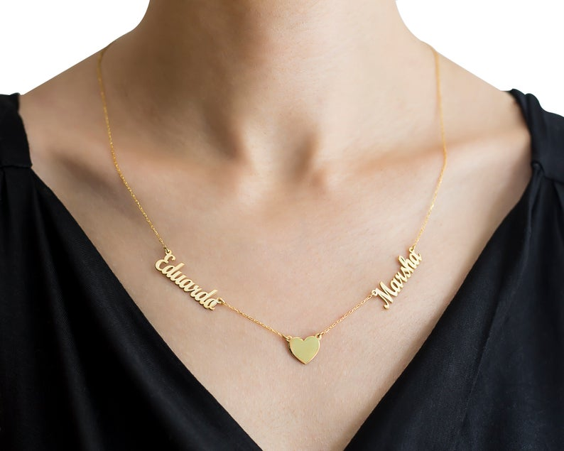 Personalised Necklace With Heart Custom 2 Names Necklace Gift For Women