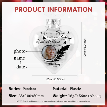 Personalised Memorial Heart Christmas Ornaments with Photo and Name To Commemorate Deceased Loved Ones Pendant | Jessmade