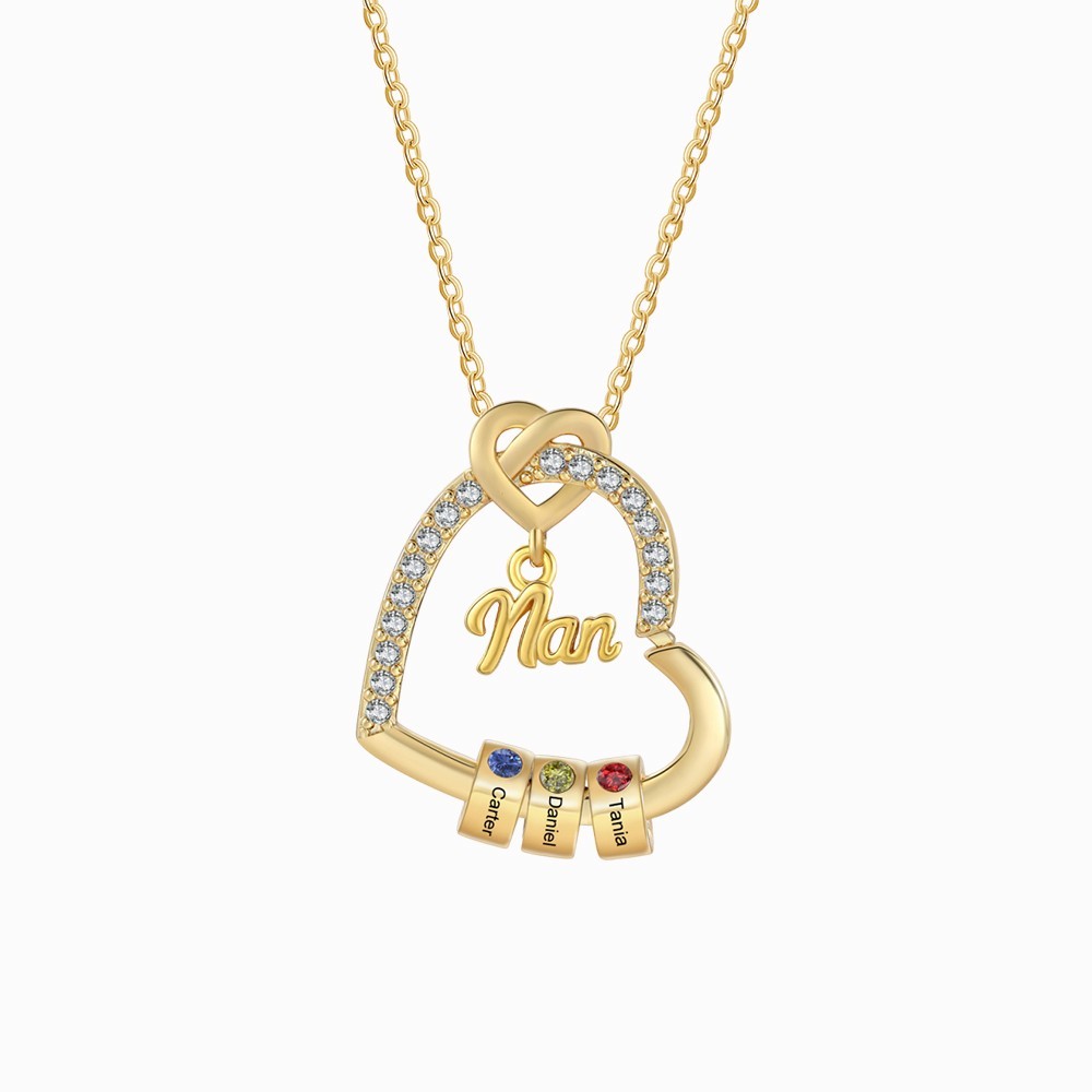 Personalised Birthstone Heart Necklace Customisable with 1-5 Names Gift for Nan Nana Mum | Jessemade