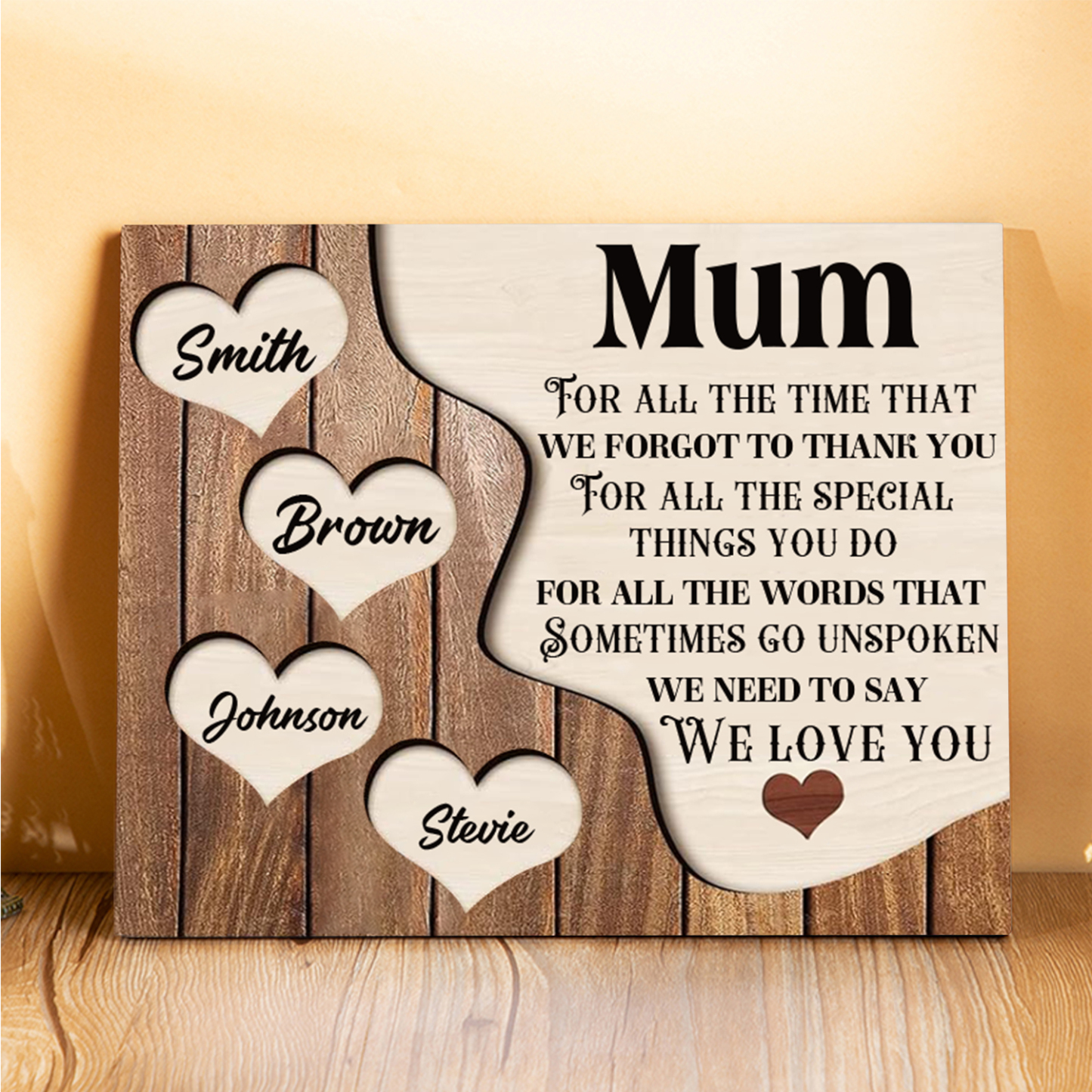 4 Names-Personalised Mum Wooden Frame Custom Names Home Decoration  - Mother's Day Gifts for Mum