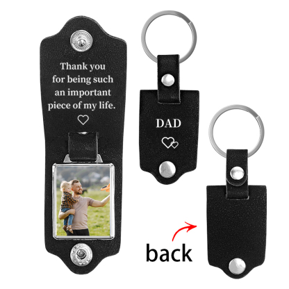 Personalised 2 Texts & 1 Photo Men's Leather Keyring Three Colors Available for Dad