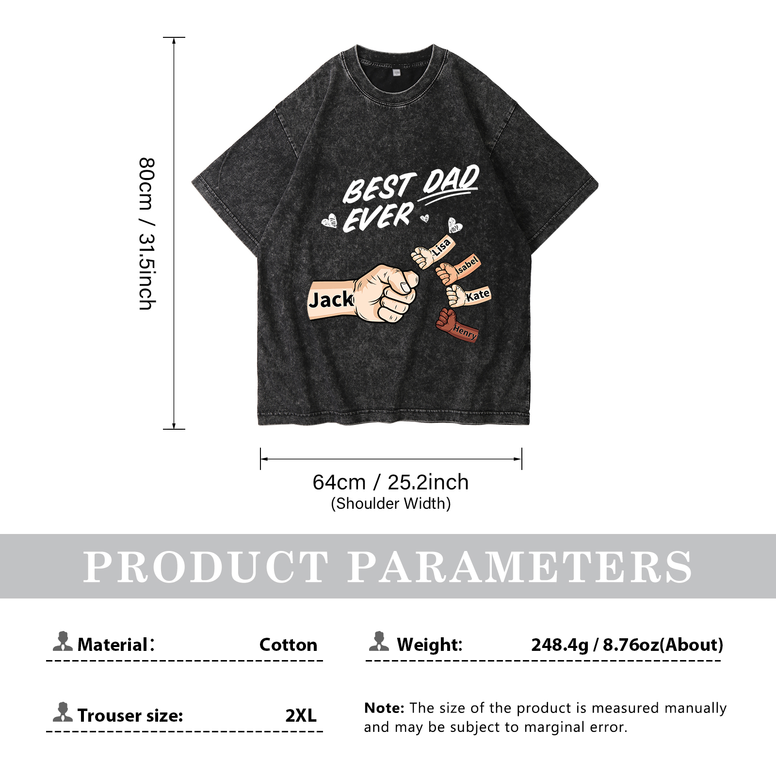 Best Dad Ever - Personalised 2–7 Names Family T-Shirt Custom Fist Bump Short Sleeve Father's Day Gifts For Dad