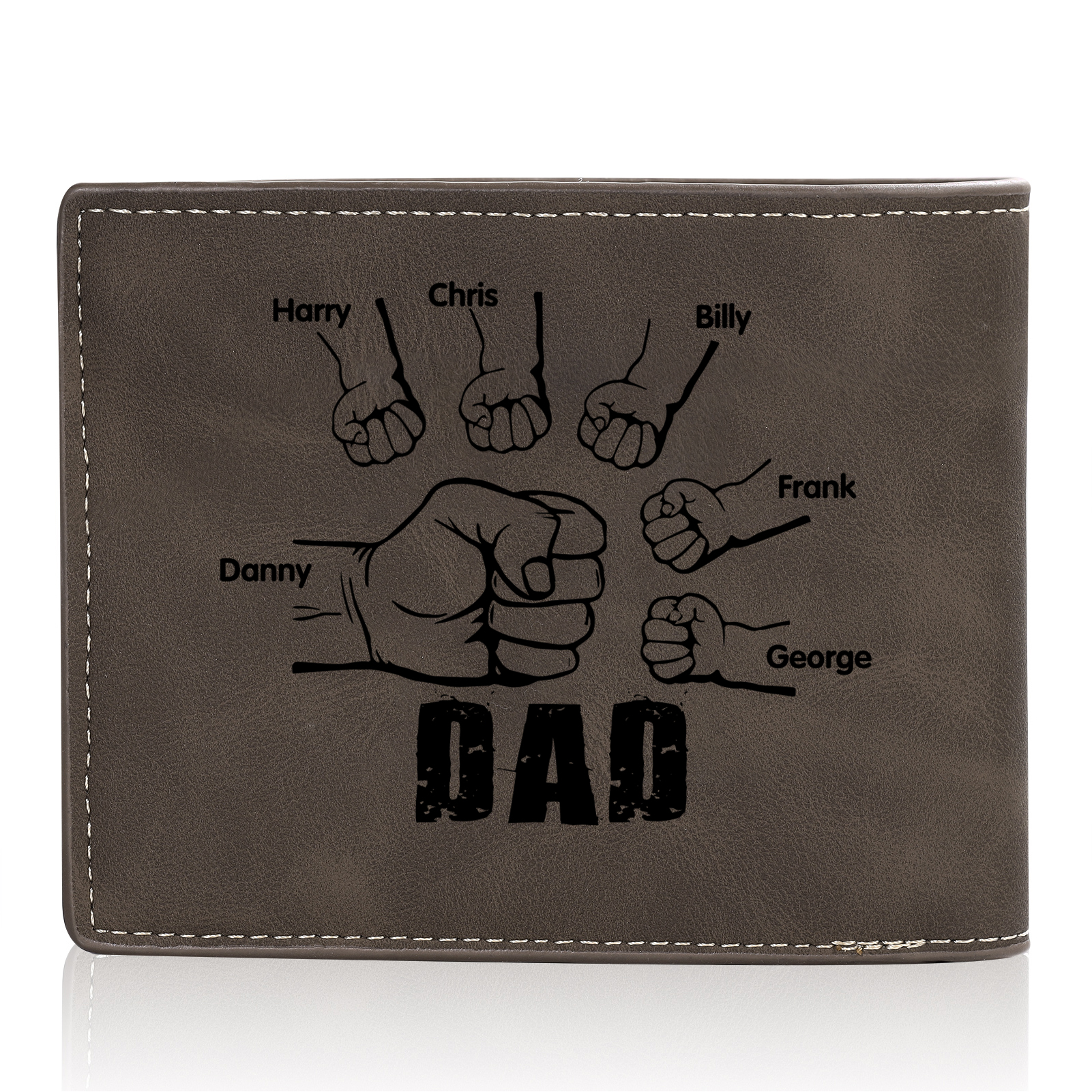 6 Names - Personalised Fist Bump Photo Custom Leather Men's  Wallet as a Father's Day Gift for Dad