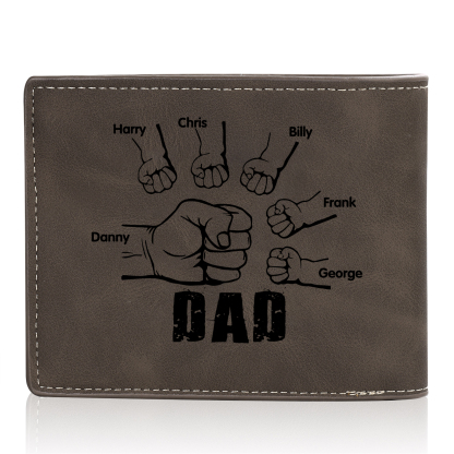 6 Names - Personalised Fist Bump Photo Custom Leather Men's  Wallet as a Father's Day Gift for Dad