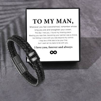 Personalised Men Bracelet with 2-6 Names & 1 Text-Custom Bracelet for Him | Jessemade