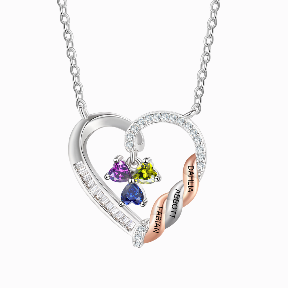 Personalised 2-4 Birthstones Heart Necklace