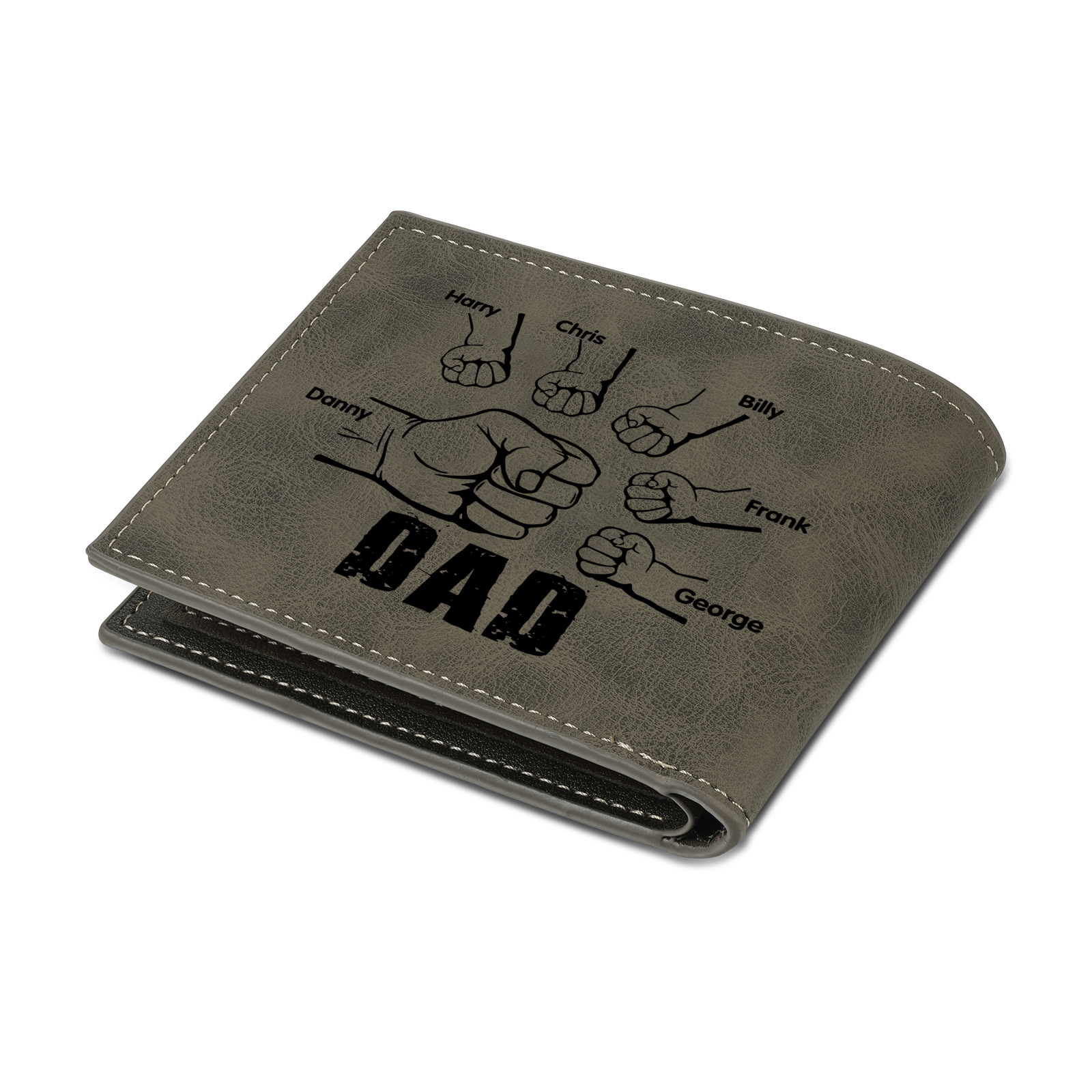 6 Names - Personalised Fist Bump Photo Custom Leather Men's  Wallet as a Father's Day Gift for Dad