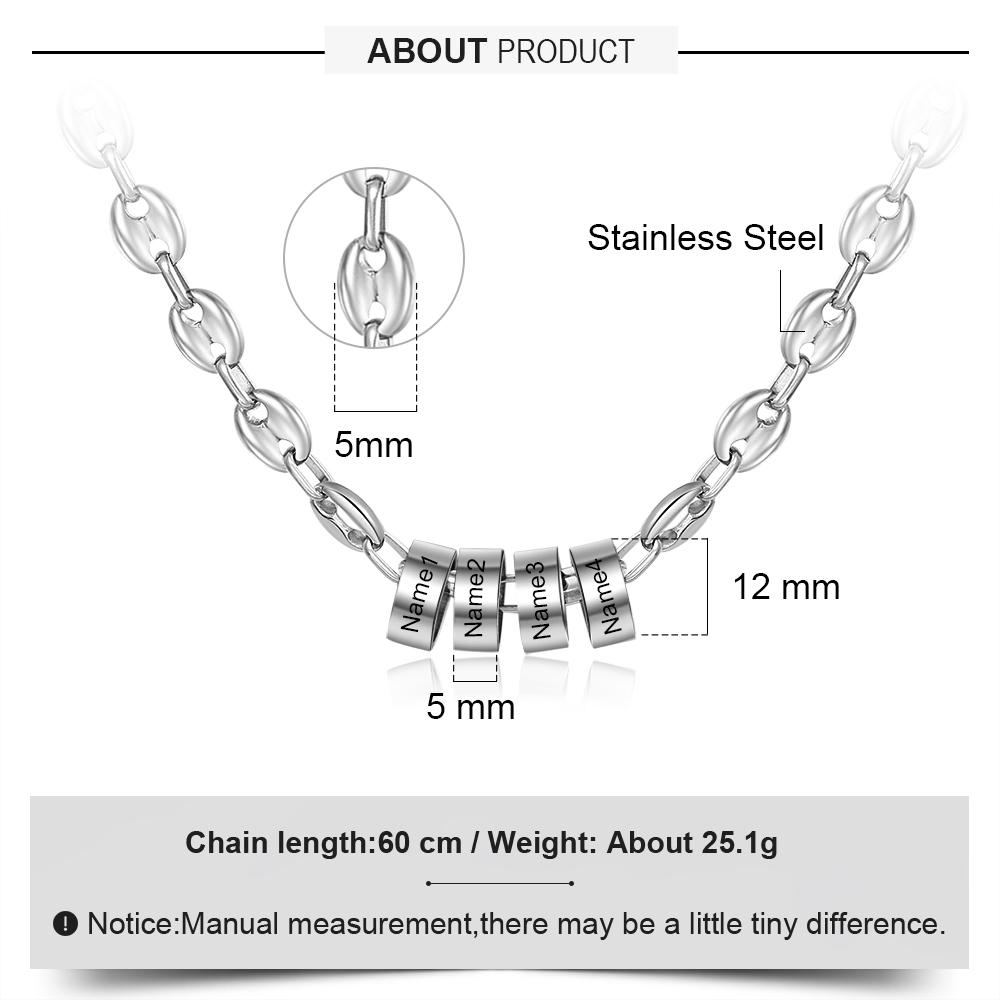 Personalised Dad Men Necklace Gift Set with 4 Beads Engraved 4 Names Custom Gift For Father