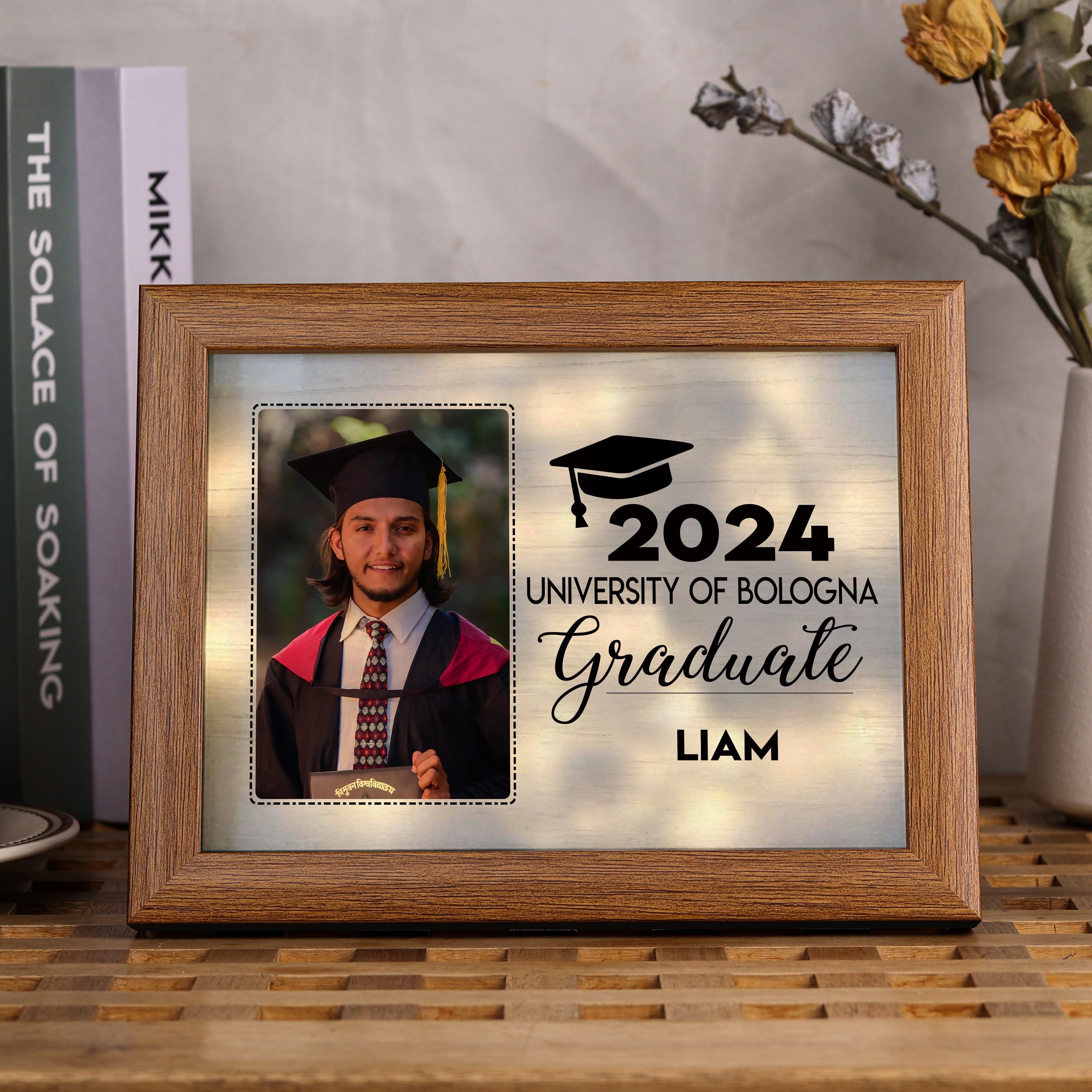 2024 Graduation Gift - Personalised Name and Photo Wood Frame Night Light LED Night Light Gift for Her/Him