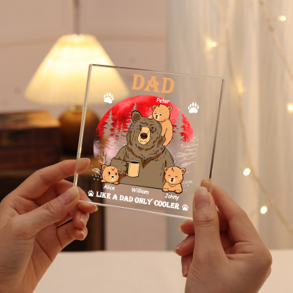 4 Names - Personalised Bear Family Pattern Custom Name Acrylic Square Ornament Father's Day Gift